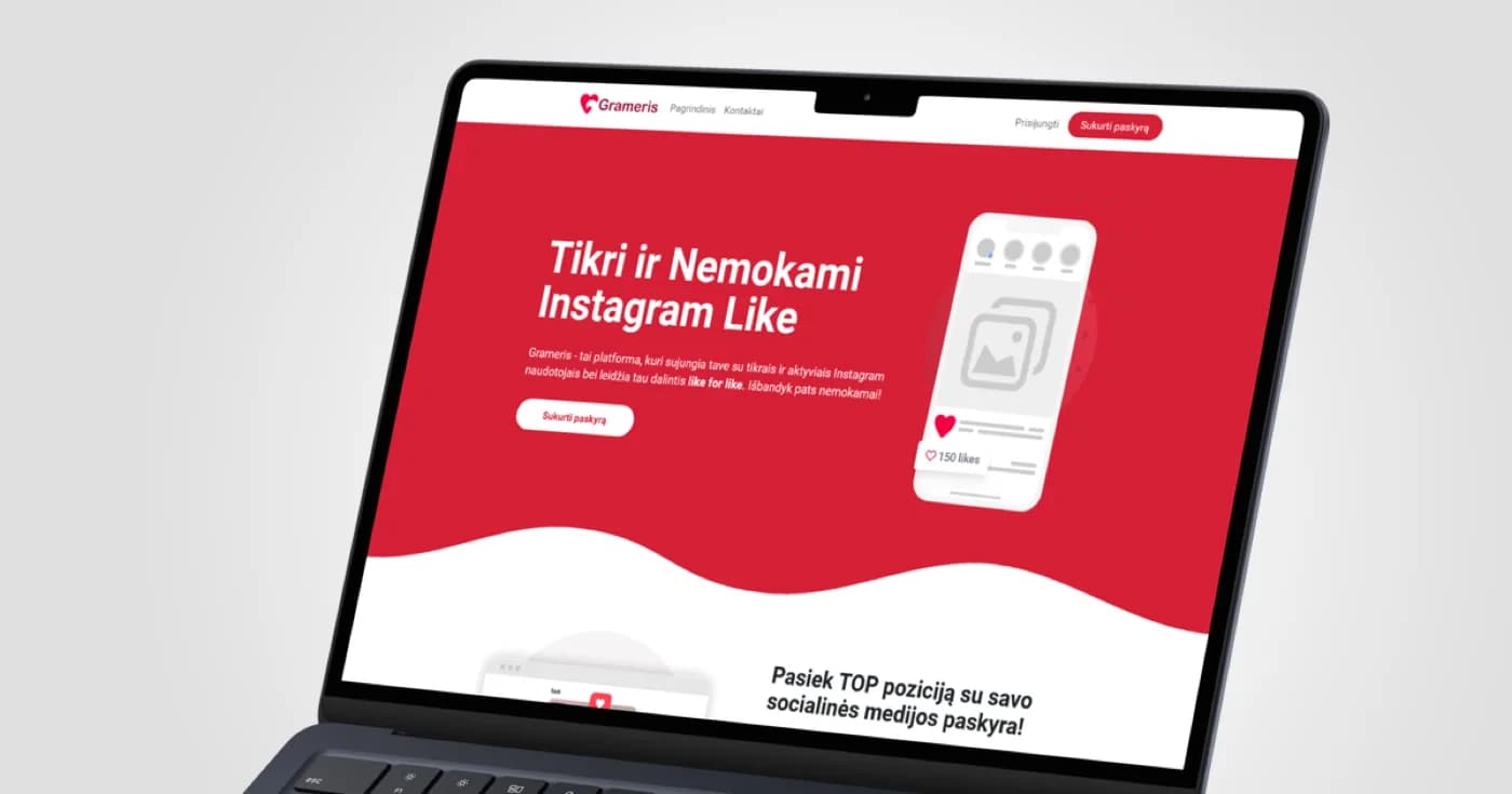 Nešiojamasis kompiuteris, kuriame atidarytas Grameris platformos pradžios puslapis